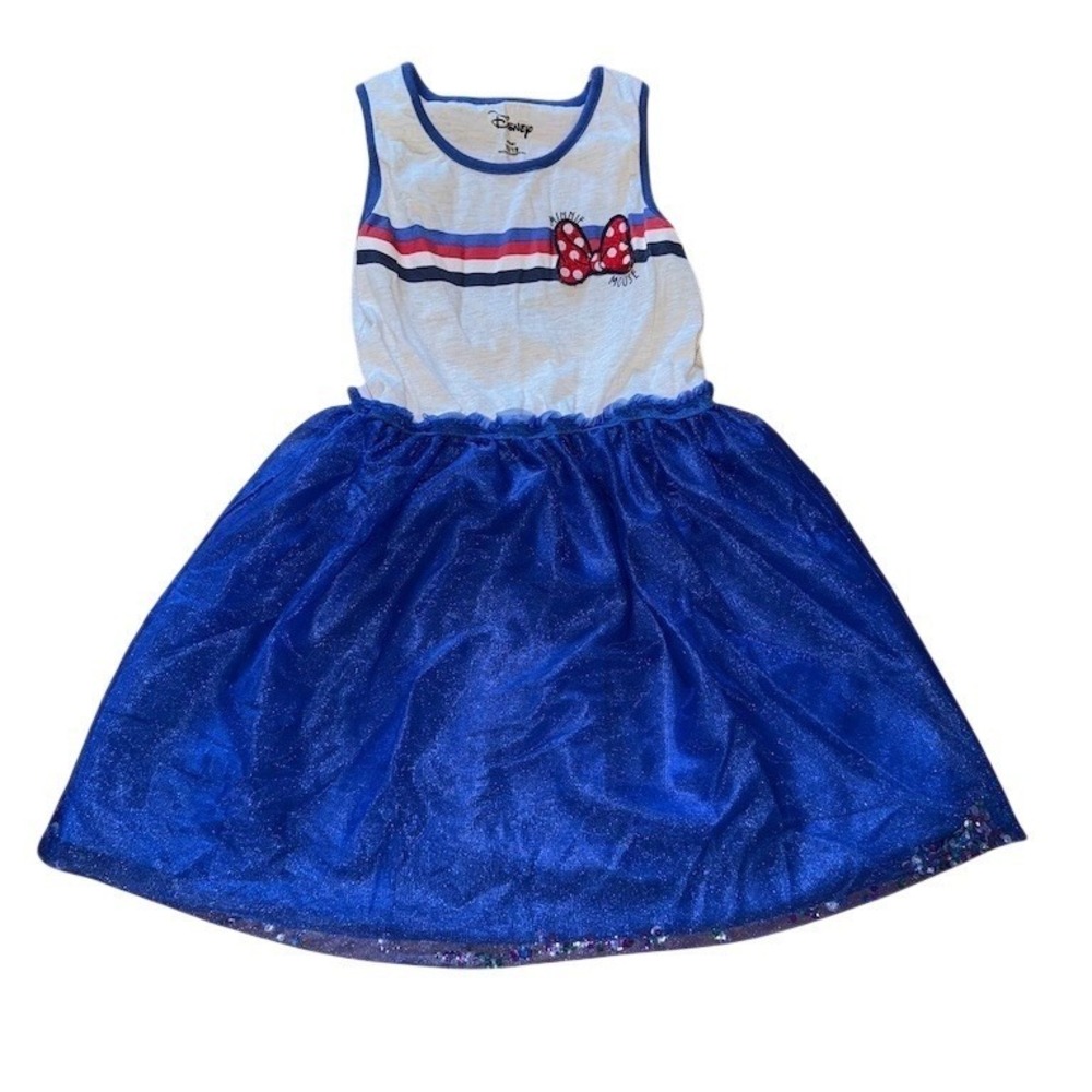 Disney Minnie Mouse Dress Girls 10/12 Blue Fit & Flare Party patriotic‎ sequence